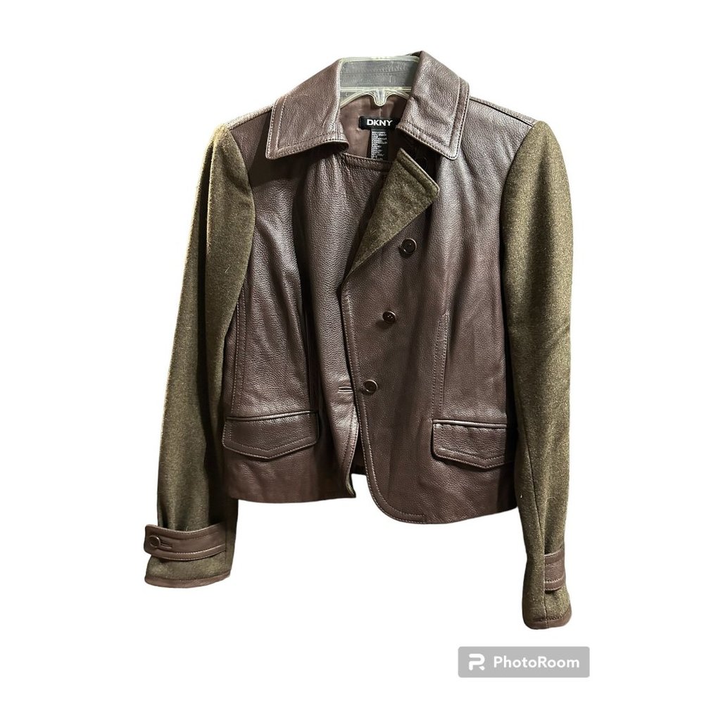 DKNY Genuine Leather and Wool Equestrian Riding Jacket Size 4